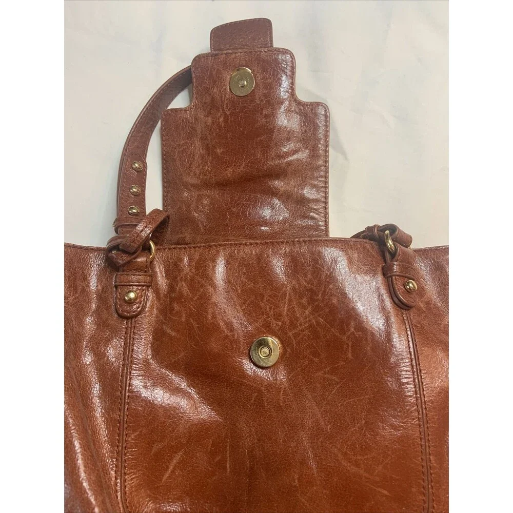 Badgley Mischka Brown Distressed Leather Tote Shoulder Bag Gold Hardware Boho